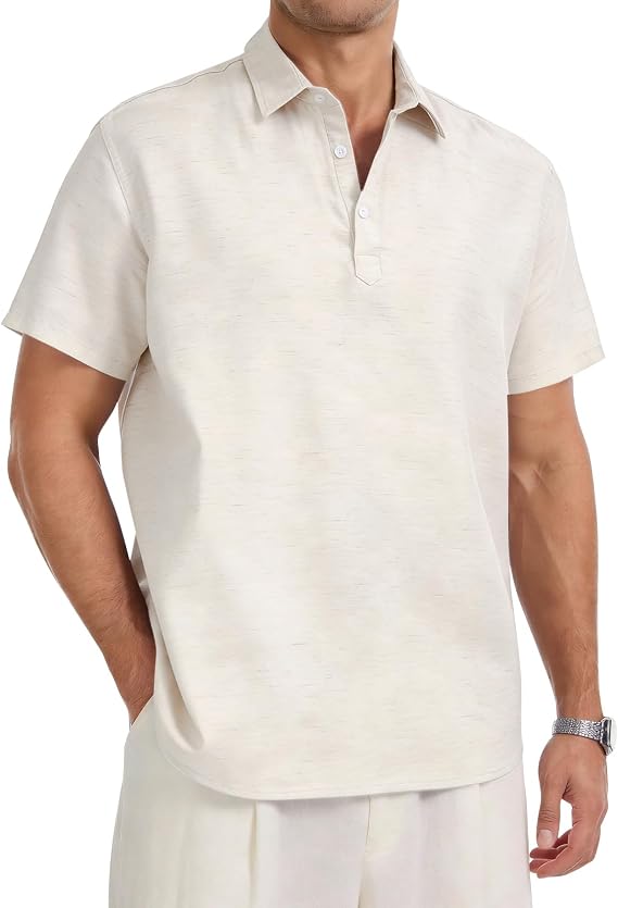 Eisctnd Linen Polo Shirts for Men Casual Summer Short Sleeve Beach Golf