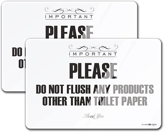 Flush Toilet Paper Only Sign 2 Pack 4" x 6" Acrylic Premium Finish Please Do Not Flush Signs,Durable, Include Adhesive Backing White