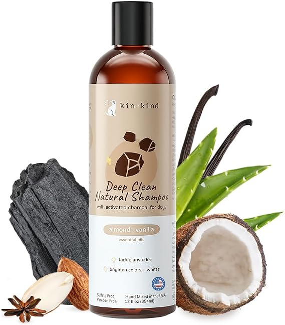 kin+kind Deep Clean Natural Dog Shampoo - Deep Clean & Odor Control - Almond + Vanilla Fragrance - 12 fl oz