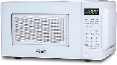 COMMERCIAL CHEF 0.7 Cubic Foot Microwave with 10 Power Levels, Small Microwave with Pull Handle, 700W Countertop up to 99 Minute Timer and Digital Display, White