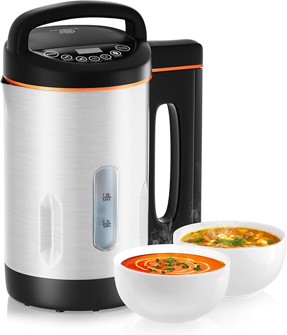 Soup Maker 1.8L Stainless Steel 1000W Multifunction Electric Soup Maker with Blender Function 4 Programs Timer Keep Warm Function Self-Cleaning for Soup & Smoothies Electric soup cooker with mixer function 4 programs timer warming function self-cleaning for soups smoothies