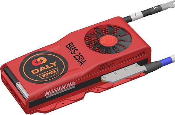 DALY SMART BMS Li-ion 17S 60V 250A PCB Battery Management System with UART Communication CAN 485 Bluetooth Battery Monitoring Module and Cooling Fan for 18650 Battery Pack
