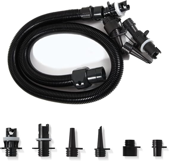 HEAPELF Paddle Board Pump Adapter Set, 1 Air Hose + 6 Air Nozzles, Removable Sup Air Pump Air Hose Connector, Suitable for Most Electric SUP Pump