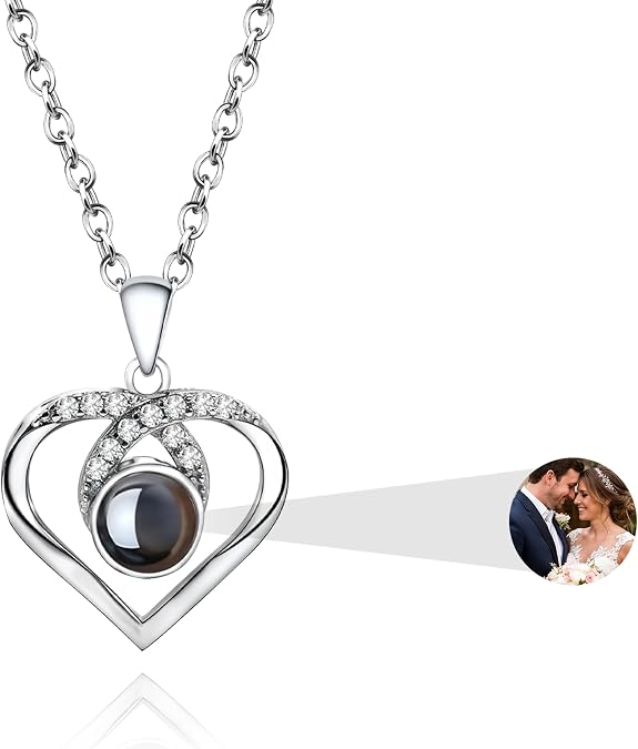 Custom Necklace with Picture Inside - Projection Necklaces Personalized Photo, Customized Memorial Gifts for Women Mom