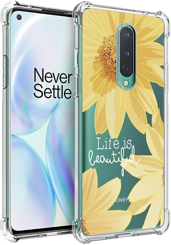Osophter for Oneplus 8 Case [Not Compatible with Oneplus 8t],Clear Transparent Reinforced Corners TPU Shock-Absorption Flexible Cell Phone Cover for One Plus 8(Big Sun Flower)