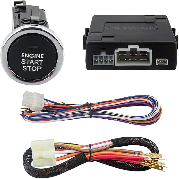 EASYGUARD ES002-P5 Push Start Button Kit & Keyless Go Compatible with DC12V Cars (Diesel & Petrol, Manual Automatic) - Blue - 1 Pack - Physical Push Buttons - Passenger Car, Truck, SUV, Van