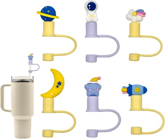 6 PCS Straw Cover Cap for Stanley Cup 40 30 oz, 0.4in Cute Food-grade Silicone Straw Topper Accessory for Simple Modern Tumblers, Dust-proof Reusable Drinking Straw Tip Lids (Space Style)