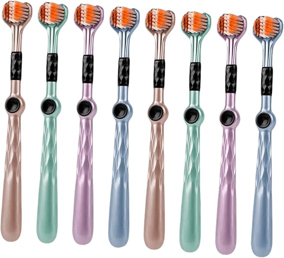 Emoyi 8pack Soft Hair Toothbrush 3-Sides Toothbrushes C Shape for Adults and Children Teeth Care and Gum Care