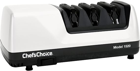 Chefs Choice Professional Electric Knife Sharpeners for 15- and 20-Degree Straight-Edge and Serrated Knives with Diamond Abrasives & Precision Angle Control, 3-Stage, White