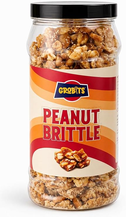 GROBITS - Peanut Brittle Traditional Retro Sweets Gift Jar - 450g | Roasted Caramelised Peanut Brittle