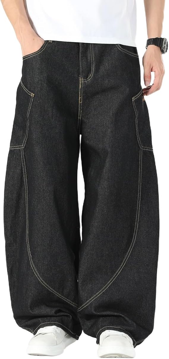 Nutriangee Men's Women Y2K Baggy Barrel Jeans Loose Wide Leg Denim Pants