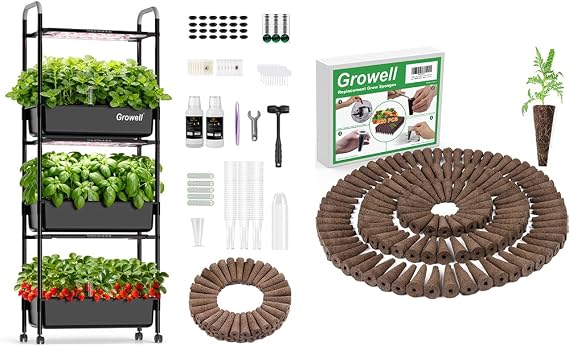 Growell Hydroponics Growing System Kit & 120 pcs Grow Sponges