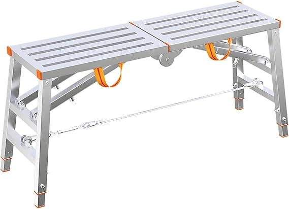 Portable Scaffolding Equipment, Step Ladders Multipurpose Folding Work Platform Scaffold Tower Stool Bench, Galvanized Steel Adjustable Height Scaffolding Equipment Tool-B(meshsurface)||160