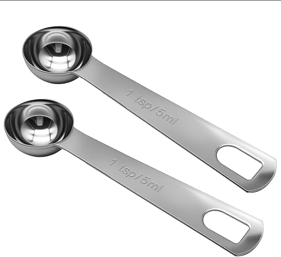 2 Pack 1 Teaspoon Stainless Steel Measuring Spoons, 5ml Short Handle Coffee Scoop Spoon, Kitchen Gadgets for Precise Measurement of Cooking, Baking Ingredients, Spices, Protein Powder