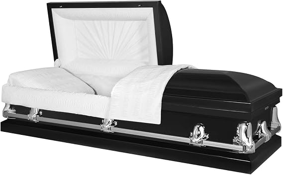 Titan Casket Elegant Orion Series Funeral Casket for Humans - Handcrafted Steel Casket with Luxurious Black Finish & White Crepe Interior, Reinforced Handles, Adjustable Bed with Gasketed Sealer