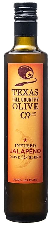 Texas Hill Country Olive Co Jalapeno Infused Olive Oil - Cold Pressed Gourmet EVOO Olive Oil - Great for Dressing Dipping Marinade - No Artificial Flavors or Added Sugar - Made in Texas (16.9 oz)