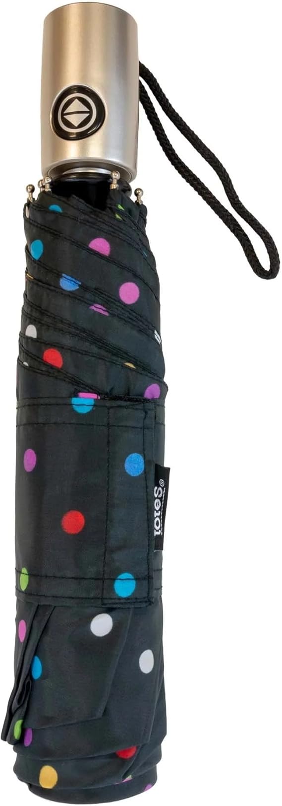 Totes NeverWet technology, Auto Open Auto Close, Colorful dots on Black 43" arc Umbrella,, Medium