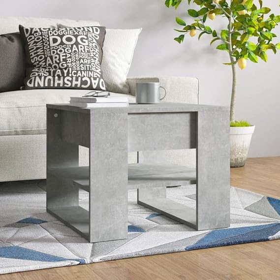 FIRBNUS Flower Table Concrete Grey 55.5 x 55 x 45 cm Office Table Side Table Wooden Living Room Table Modern Stability Small Table Living Room Coffee Table Square Coffee Table Tea Table Wood Material
