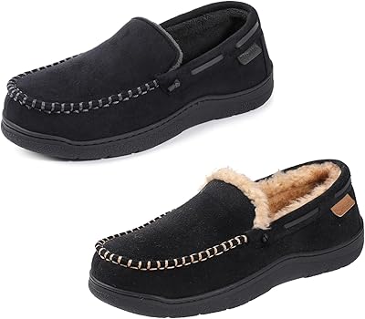 Zigzagger Set of 2 Pairs of Mens Moccasin Slippers, Size8,Black