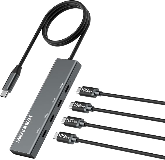 USB C Hub 10Gbps, 4 Ports USB 3.2 Adapter with 4 USB-C 3.2 Ports, 100W Power Delivery, High Speed Multiport Splitter Compatible with MacBook Pro/Air, iMac, iPad Pro, iPhone16