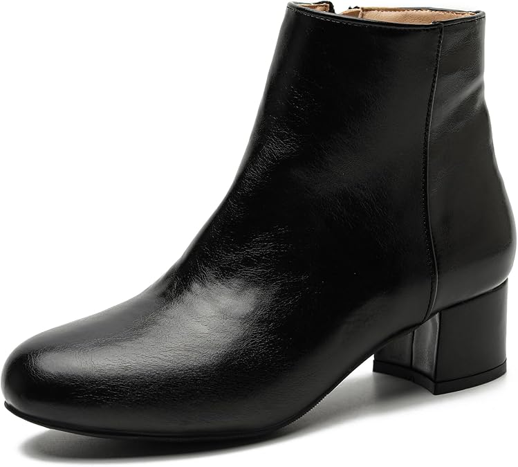 LIURUIJIA Women's Low Chunky Heel Ankle Boots Round Toe Dress Booties