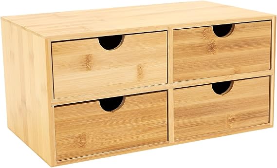 Gdrasuya10 Bamboo Desk Organizer, Drawer Tabletop Storage Organization Box for Office Home Toiletries Supplies, No Assembly Required (4 Drawer)