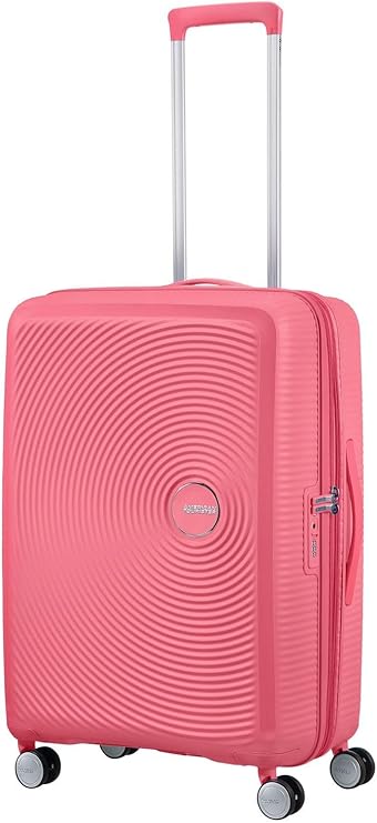 American Tourister Soundbox - Hard Shell Suitcase 67 cm Medium - Trolley Suitcase with 4 Wheels, TSA Lock, Expandable & Light - 71.5/81 L - Pink (Sun Kissed Coral)