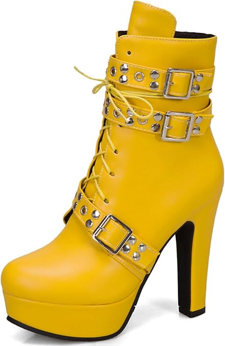 ZKXYFFS Women Fashion Ankle Boots Chunky Block High Heel Round Toe Platform High Heels Lace Up Buckle Combat Short Booties