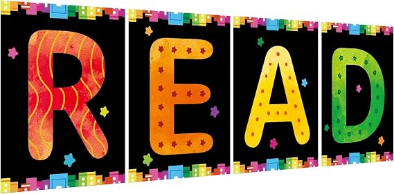 COCHIE Reading Posters for Classroom Decorations, Library Reading Corner Decor, Read Signs Poster Bulletin Board Set of 4, Pre-k Preschool Kindergarten Classroom Wall Decoration (Black)