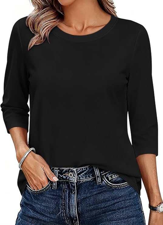 3/4 Sleeve Tops for Women Graphic Crew Neck Fall Blouses Spring T Shirts