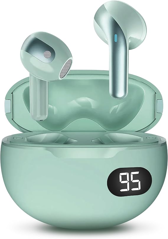 Gabba Goods Wireless Earbuds, Bluetooth 5.4 in-Ear Headphones, Smart LED Power Display, Touch Controls, Comfortable Earphones, 12H Battery Life, for Phone/PC/Gym/Home/Travel (Mint)