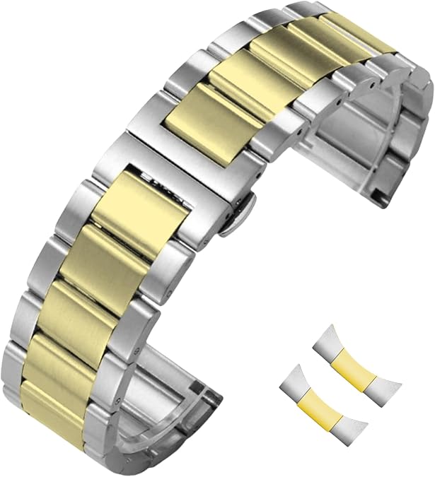 Stainless Steel Watch Band Curved End 14mm 15mm 16mm 17mm 18mm19mm 20mm 21mm 22mm 23mm 24mm Watch Bracelet Polished Brushed Metal Watch Strap Replacement Band Men Women