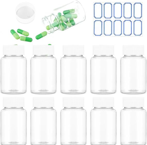 WLLHYF 10 PCS Plastic Clear Bottles 80ML Transparent Pill Bottle with Caps