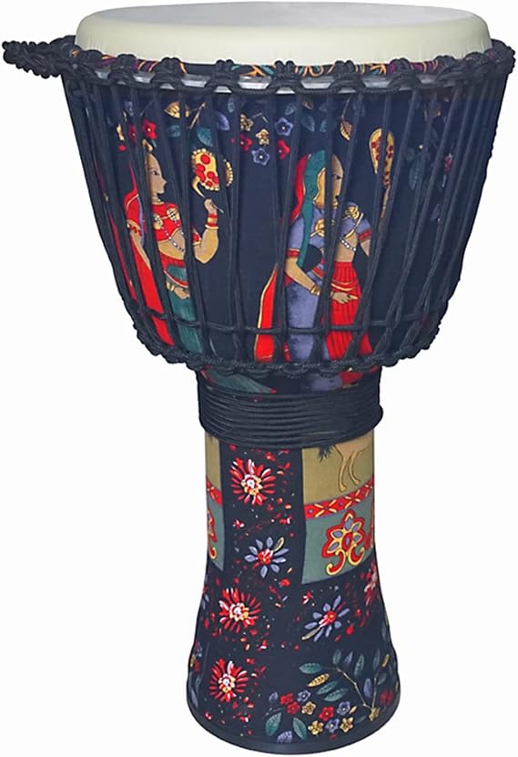 TSTS African Drum African Drummer Drum Mahogany Handmade Whole Wood Hollowed Goatskin Tambourine 12 Inches