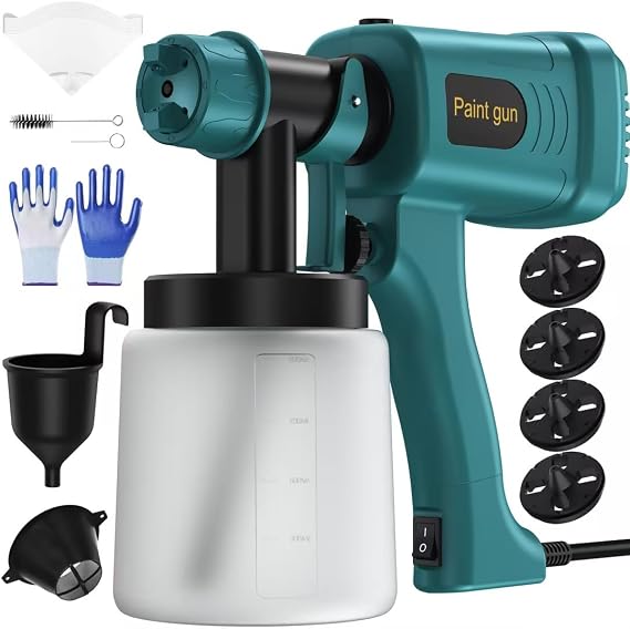 Paint Sprayer, 400W HVLP Spray Gun for House Painting | Easy to Clean,9.8-foot power cord,4 Nozzles & 3 Patterns,for Furniture,Cabinets, Fence, Walls, Door, Garden Chairs,Painting