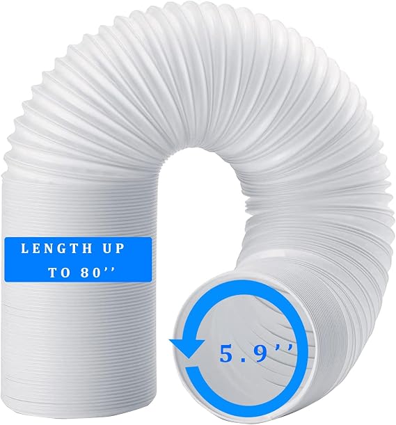 Portable Air Conditioner Hose, Length up to About 80", Anti-Clockwise Thread, AC Hose with 5.9" Diameter, Exhaust Hose for Portable Air Conditioner