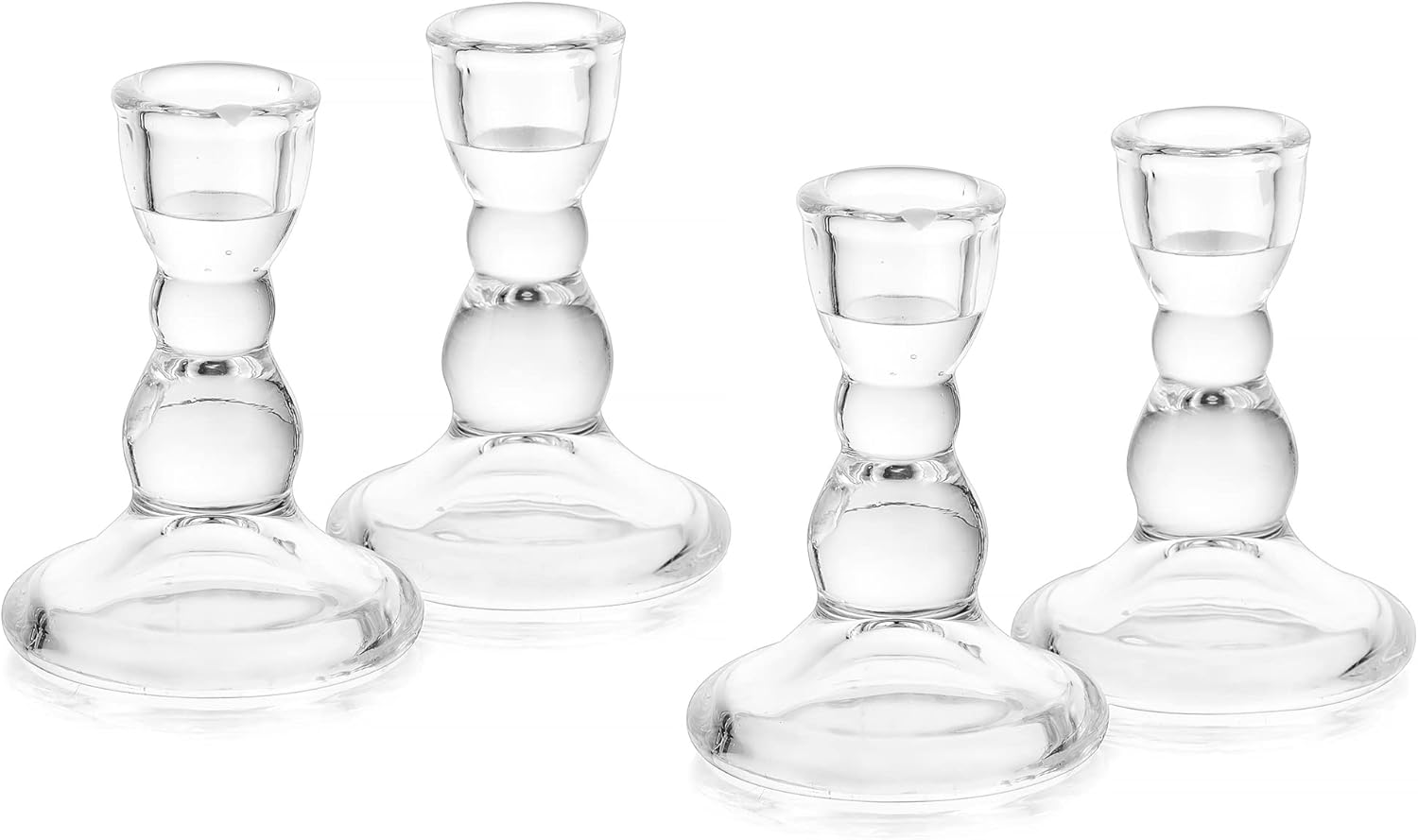 Glass Taper Candle Candlestick Holders, 4Pcs Glasseam Clear Candle Stick Holder Set Bulk Decorative Christmas Candlesticks Holder for Dining Table Centrepiece for Dinner Wedding Living Room