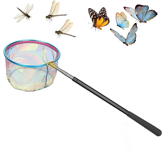 Telescopic Fishing Net with Non-Slip Handle, Insect Butterfly Net Extendable from 40cm to 151cm, Heavy-Duty Skimmer Landing Nets for Outdoor Catching Insects Pond Fish Beach Play