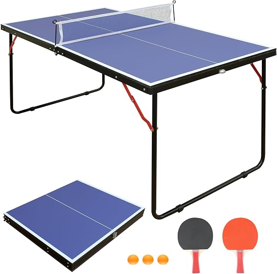 4.5FT/6FT/9FT Foldable Ping Pong Table Indoor MDF Portable Table Tennis Table with Quick Clamp Net,Family Game Tables for Kid Teenager Adult