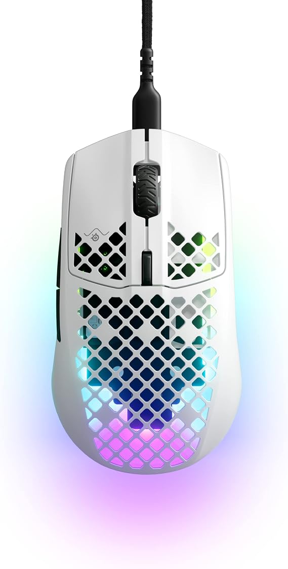 SteelSeries Wired Gaming Mouse Aerox 3 Snow Ultra Lightweight IP54 Waterproof Dustproof with TrueMove Core Sensor and Super Mesh USB-C Cable