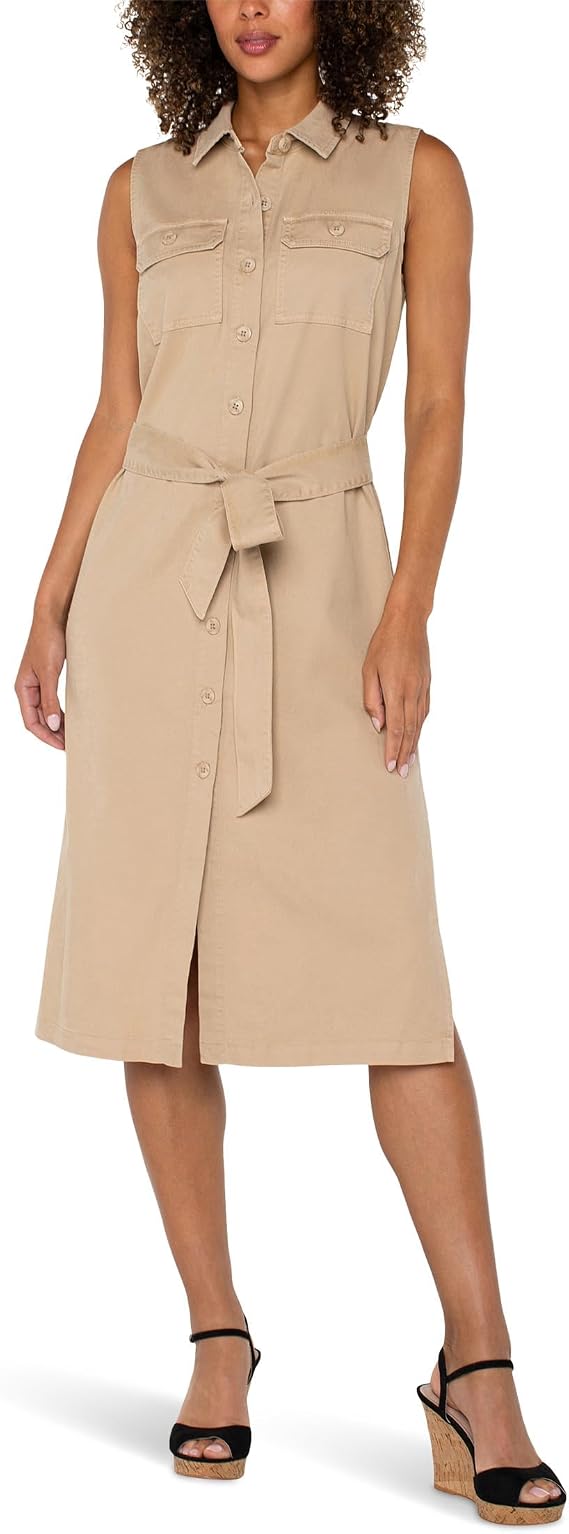 Liverpool Women's Sleeveless Shirt Dress with Slits