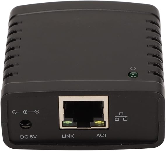 GOWENIC USB Printer Server, Printer Network Sharer, TCP/IP LPR Print Server, Wireless Extender Sharer, 10/100Mbps RJ45 LAN 1 Port USB Ethernet Extension Adapter, 100-240V(#3)