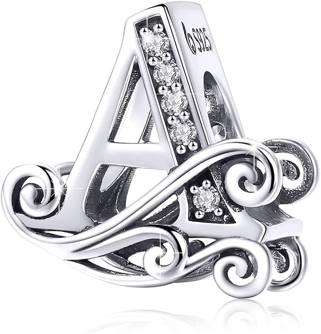 BISAER 925 Sterling Silver Initial Letter A-Z Charms for Bracelets Alphabet Beads Charm Jewelry Gifts