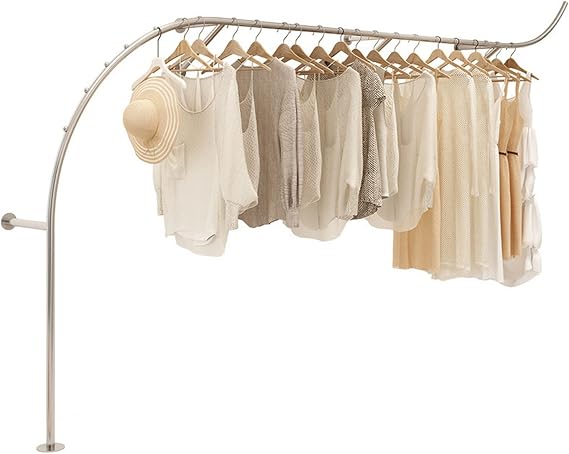 Clothing Rack Wall Mounted Garment Bar Rod, Multi-Purpose Clothes Storage Hanger Retail Display Stand, Clothing Store Clothes Hanging System Metal Pipe, Boutiques Coat Rack Storage Rail Pole
