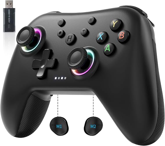 AceGamer Aurora 2.4G Wireless Controller for PC Windows/Switch 2/Switch/Steam/iOS/Android Gamepad with Hall Effect Joystick Programmable Reverse Button Linear Resonance Actuator Turbo Black