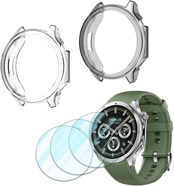 Smartwatch Screen Protector Compatible for OnePlus Watch 3 Obsidian/Emerald Titantium 46mm,Tempered Glass Protective Film and Case TPU Soft Frame Cover (Pack of 3+2)