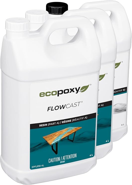 EcoPoxy FlowCast Deep Pour Epoxy Resin Kit - 3.2 Gal / 12L: UV/Yellowing Resistant, Bio-Based Resin | Water Clear Epoxy for River/Ocean Tables and Other Deep Casting Bubble Free Epoxy Projects