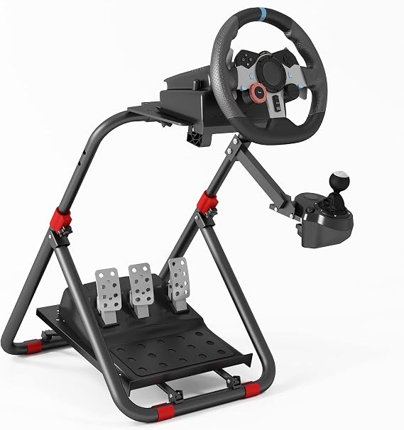 Diwangus Foldable Steering Wheel Stand with Adjustable Pedal Plate Foldable tilting pedal plate shift lever holder left/right; suitable for Logitech Thrustmaster Fanatec and MOZA