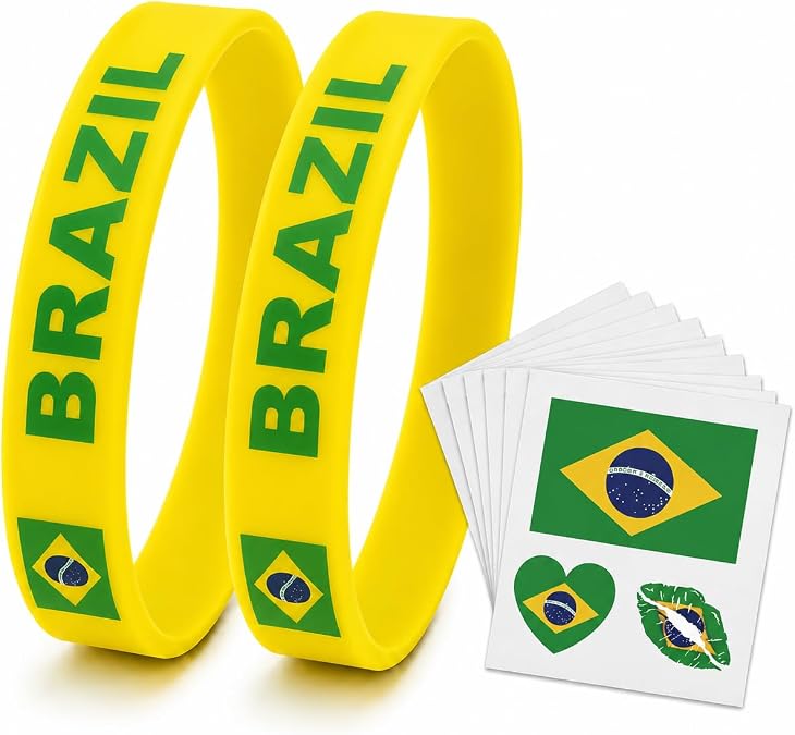Flag Temporary Tattoos & Wristbands, 12-Piece Party Set | 2 silicone wristbands and 10 waterproof tattoo sheets for parties, parades, sports, travel, and cultural celebrations