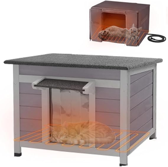 GUTINNEEN Heated Cat House Weatherproof Insulated Feral Cat Shelter for Winter,Heated Cat Houses for Outside Cats with Heater and Insulated Liner